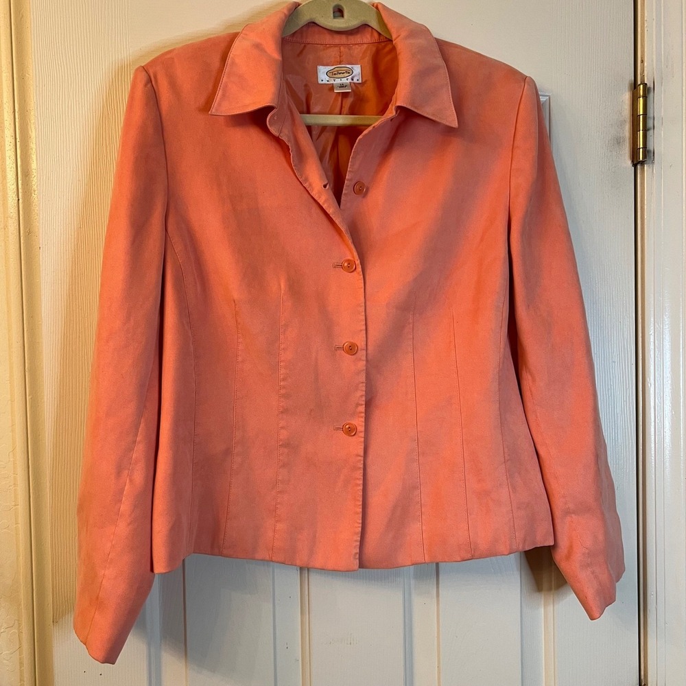 Vintage Talbots Petites Coral Peach Faux Suede Blazer Size 14P Button Front